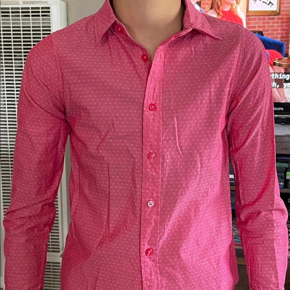 La Miniatura red button down slim fit shirt collared size 12 unisex boy girl